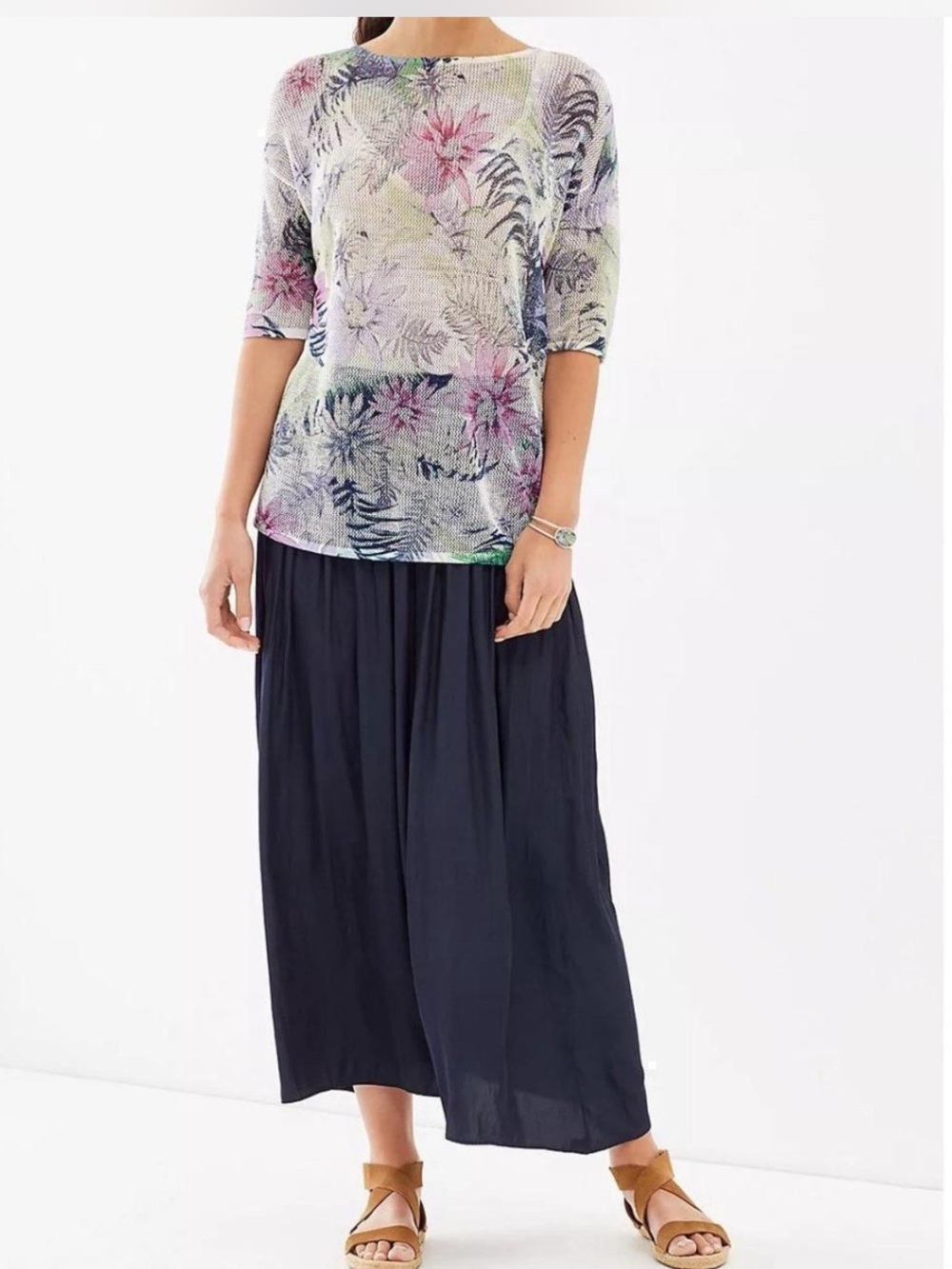 J Jill Womens Petite Small Top Floral Purpl Green